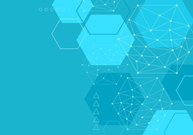 Geometrik haxagon hafif tıbbi arka plan. Teknoloji tıbbi tasarımı. Altıgen geometrik mavi desenli hisse senedi çiziminin arkaplanı