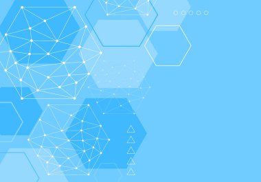 Geometrik haxagon hafif tıbbi arka plan. Teknoloji tıbbi tasarımı. Altıgen geometrik mavi desenli hisse senedi çiziminin arkaplanı