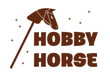 At kafası sopada. Hobbyhoring vektör sembolü. Sopadaki komik oyuncak at. Hobi atı.