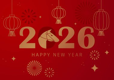 Mutlu Çin Yeni Yılı 2026. At, 2026 Çin Yeni Yılı 'nın bir sembolüdür. Geometrik biçimdeki Atın Şekli