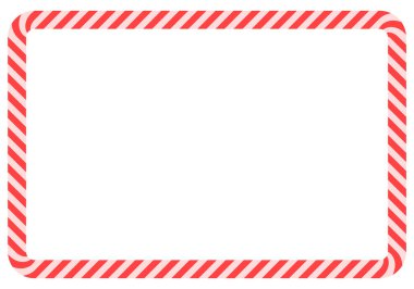 Şeker Çerçevesi. Şeker kamışı dikdörtgen çerçevesi. Kırmızı ve beyaz çizgili Noel kurdelesi. Yeni Yıl veya Noel dekorasyon sınırlı tebrik kartı