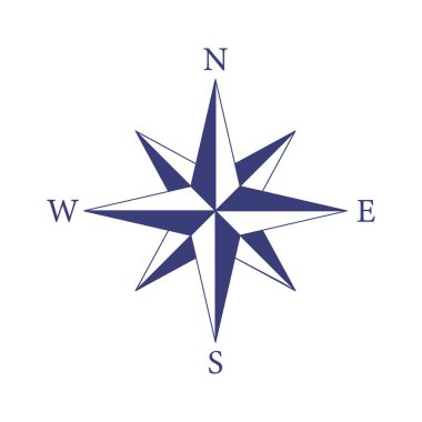 Rüzgar yükseldi. Mavinin tonlarında pusula. Seyahat işareti olarak kullanılabilir.