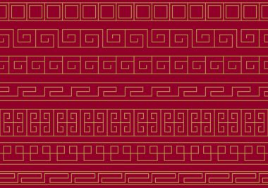 Çin tarzı sınırlar. Çin sınırları. Geleneksel Asya tasarımı. Doğulu süsler. Dekoratif çerçeve. Kare geometri desen çizgileri. Yaratıcı bölücüler. Doğu motifi. Japon izleme aygıtı