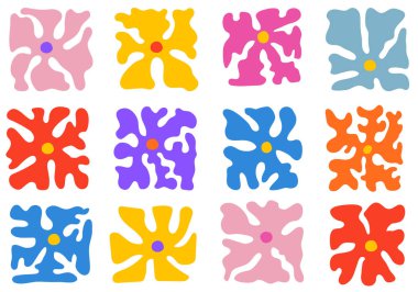 Botanik seti, çiçek koleksiyonu. Çiçek karalama tasarımı, komik temel doğa şekilleri. Fauvist tarzında harika bir set. Moda Saf Çiçek Vektör Koleksiyonu