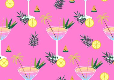 Kokteyllerle kusursuz desen. Tatil partisi tasarımı. Tatil içkileri. Kokteyl dokusu, arkaplan