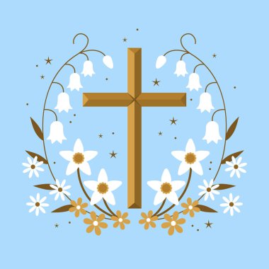 Çiçekli Christian Cross. Paskalya, Epifani, Vaftiz, davetiyeler, kartpostallar, paketler için tasarım