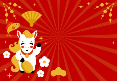 At Yılı. Yeni yılın kutlu olsun. At ile tatil kış tasarımı. At, 2026 Çin Yeni Yılı 'nın bir sembolüdür. Tebrik kartı, el ilanı, afiş ve takvim için Zodiac İşaretinin tatil vektör illüstrasyonuName