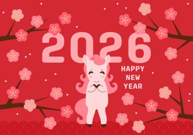 Mutlu Çin Yeni Yılı 2026. At, 2026 Çin Yeni Yılı 'nın bir sembolüdür. Geometrik biçimdeki Atın Şekli