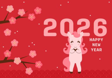 Mutlu Çin Yeni Yılı 2026. At, 2026 Çin Yeni Yılı 'nın bir sembolüdür. Geometrik biçimdeki Atın Şekli