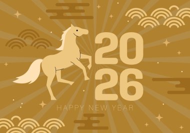 Mutlu Çin Yeni Yılı 2026. At, 2026 Çin Yeni Yılı 'nın bir sembolüdür. Geometrik biçimdeki Atın Şekli