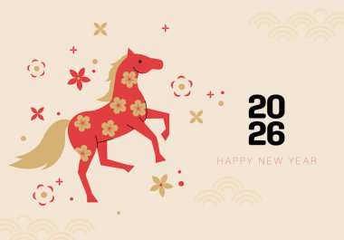 Mutlu Çin Yeni Yılı 2026. At, 2026 Çin Yeni Yılı 'nın bir sembolüdür. Geometrik biçimdeki Atın Şekli