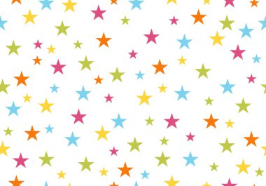 Yıldızlar ve kıvılcımlarla kusursuz bir desen. Noel, açık arkaplanda canlı renklerde doğum günü tasarımı. Modern vektör illüstrasyonu. Sevimli el çizimi düz tasarım