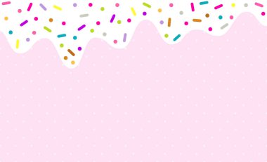 Pembe sıvıyla serpiştirilmiş. Pembe sıvı ve serpinti. Erimiş beyaz tatlı sıvı sıçrama, damlayan damlacıklar, erimiş doku ile parlak krema kenarı