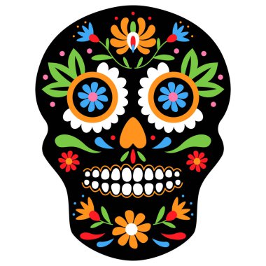 Meksika şeker kafatası. Ölüler Günü Şeker Kafatası 'nı kutluyor. Ölüm Günü Kurukafa 'nın vektör çizimi