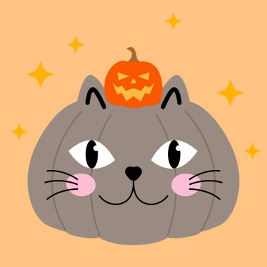 Kedi yavrusu portakalı kriko fener, Cadılar Bayramı temalı tasarım için mükemmel. Cadılar Bayramı şirin kedi