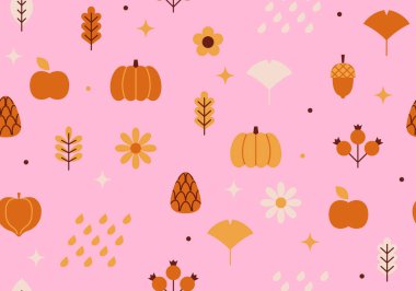 Sonbahar soyut şekiller desensiz arkaplan oluşturur. Sonbahar pürüzsüz bir desen bırakır. Renkli ambalaj kağıdı tasarımı