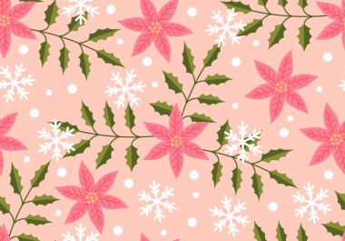 Noel Yılbaşı çiçeği ve köknar dal vektör arka plan ile Seamless modeli. Duvar kağıtları, desen dolgularını, web sayfası arka planlar, yüzey dokuları, tekstil için mükemmel