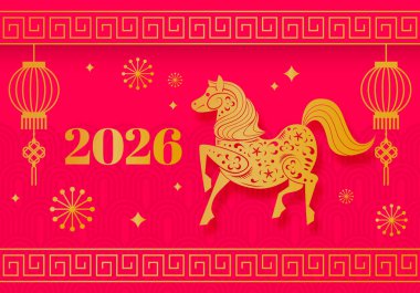 Mutlu Çin Yeni Yılı 2026. At, 2026 Çin Yeni Yılı 'nın bir sembolüdür. At Heykeli