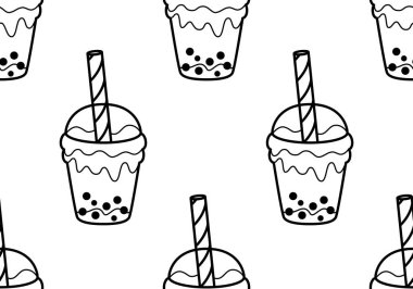 Kabarcık çayı, kusursuz desenli vektör çizimi. BOBA desen arkaplanı