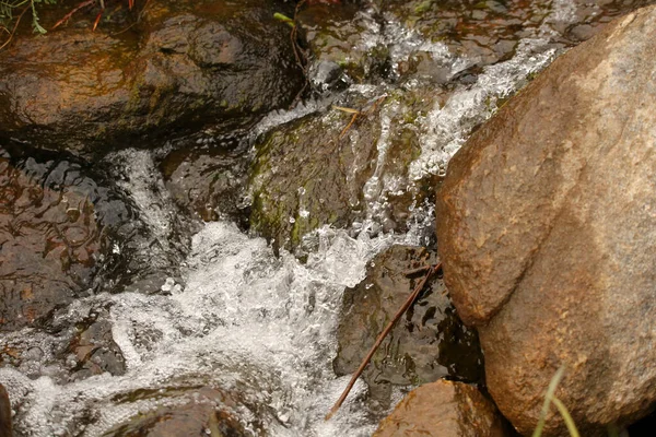 Primer Plano Rocas Arroyo Con Agua Cascada Sobre —  Fotos de Stock