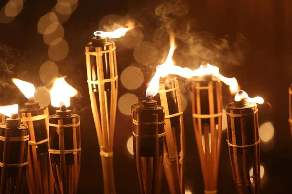 Torches Night Yellow Flames Highlights — Stock Photo, Image
