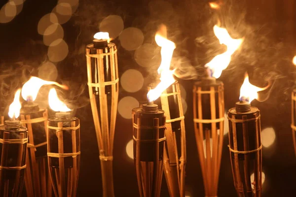 Torches Night Yellow Flames Highlights — Stock Photo, Image