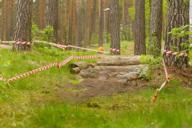 Dağ bisikleti yolu bölümü, atlama, açık hava macerası, aksiyon sporları, toprak yola yakın çekim.