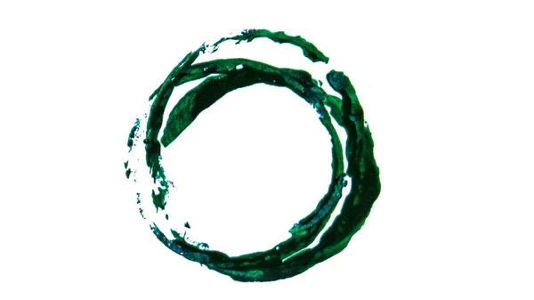 Kerek Egyenetlen Lenyomatú Zöld Festék Fehér Alapon — Stock Fotó