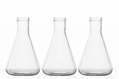 Laboratuvar mataraları, cam kavanozlar, laboratuvar, beyaz arka plan.