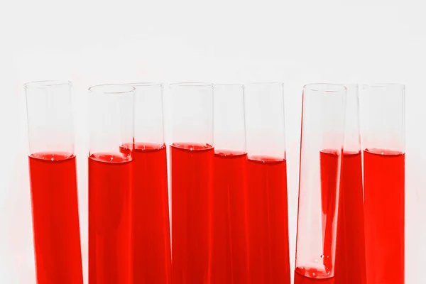 Kolby Laboratoryjne Krew Czerwony Płyn Testy Wirusy Brudna Krew Szklane — Zdjęcie stockowe