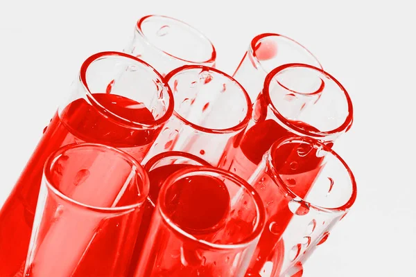Frascos Laboratório Sangue Líquido Vermelho Testes Vírus Sangue Sujo Frascos — Fotografia de Stock