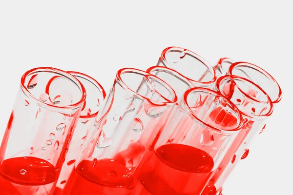 Palloni Laboratorio Sangue Liquido Rosso Test Virus Sangue Sporco Vasi — Foto Stock
