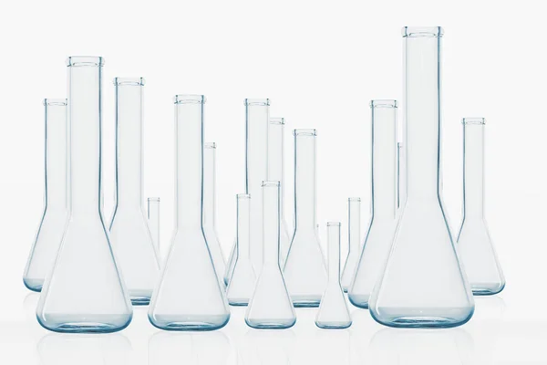 Laborkolben Glasgefäße Labor Weißer Hintergrund — Stockfoto