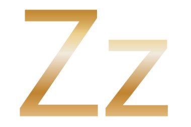 Letter Z. Golden color with a gradient. Classic font. Isolated on a white background.