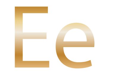 Letter E. Golden color with a gradient. Classic font. Isolated on a white background.