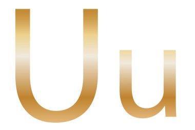 Letter U. Golden color with a gradient. Classic font. Isolated on a white background.