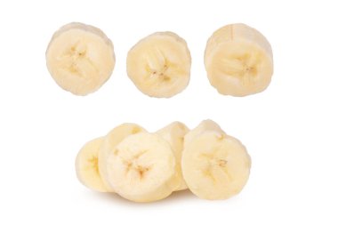 Fresh raw banana cut into pieces. Isolated on white background.