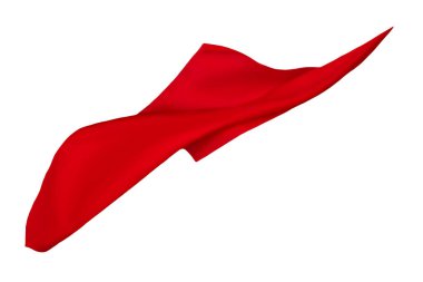 Flying piece of coloured cloth on white background, Red silk flying on white background
