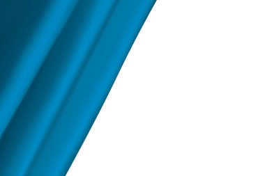 Close up of ripples in aquamarine color silk fabric. Satin textile background white.