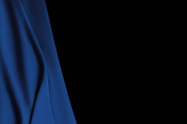 Blue satin fabric lays on the surface in the form of openwork folds, silk background, satin background