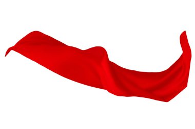 Flying piece of coloured cloth on white background, Red silk flying on white background