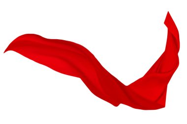 Flying piece of coloured cloth on white background, Red silk flying on white background