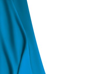 Close up of ripples in aquamarine color silk fabric. Satin textile background white.