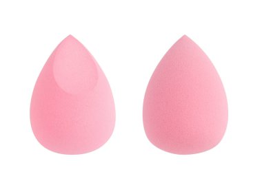 Set Makeup sponge pink on white background, Beauty blender isolated on white background. Bright sponges for cosmetics. Makeup products. Beauty concept.