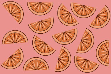 seamless pattern of cheerful oranges in muted color, on a light nude pink background.seamless pattern of cheerful oranges in muted color, on a light nude pink background.