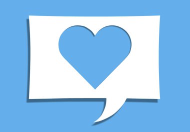 Label, paper in the form of a message. The paper on the wall is blue. In the form of a heart carved inside.