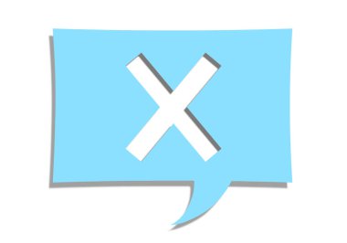 Label, paper in the form of a message. Paper on the wall. prohibition sign. Check mark. x  sign