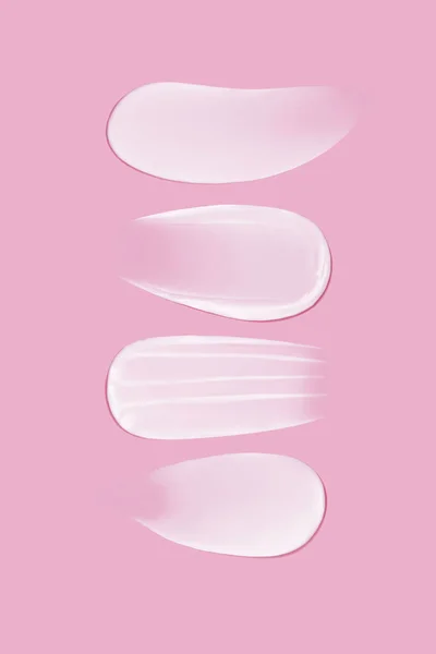 Set Cream Texture Smears Pink Background — Stock Photo, Image