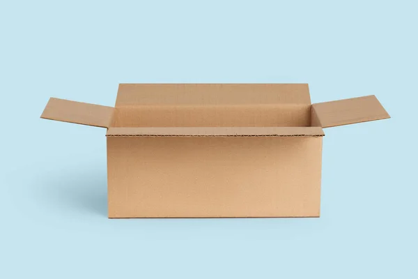 Caja Cartón Para Entrega Paquetes Sobre Fondo Azul Azul — Foto de Stock