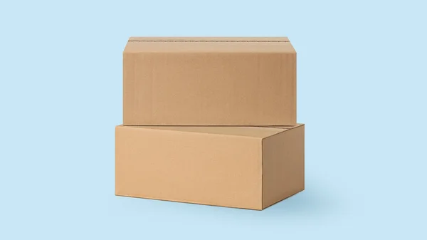 Verschillende Kartonnen Dozen Voor Levering Pakketten Een Blauwe Blauwe Achtergrond — Stockfoto